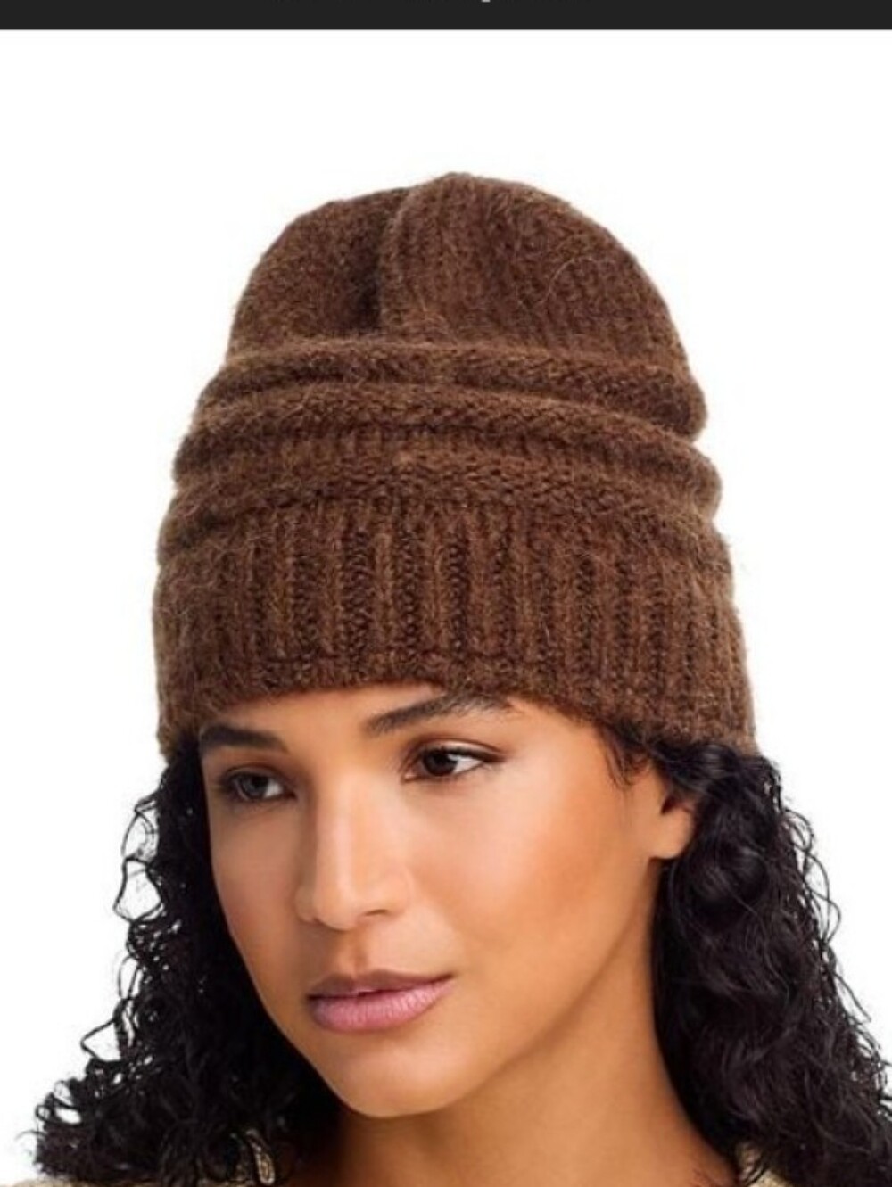 Kyi Kyi Textured Ribbed Knit Beanie in Brown